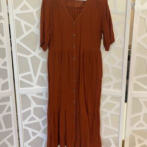 Sonoma Rust Button-Down Midi Dress NWOT